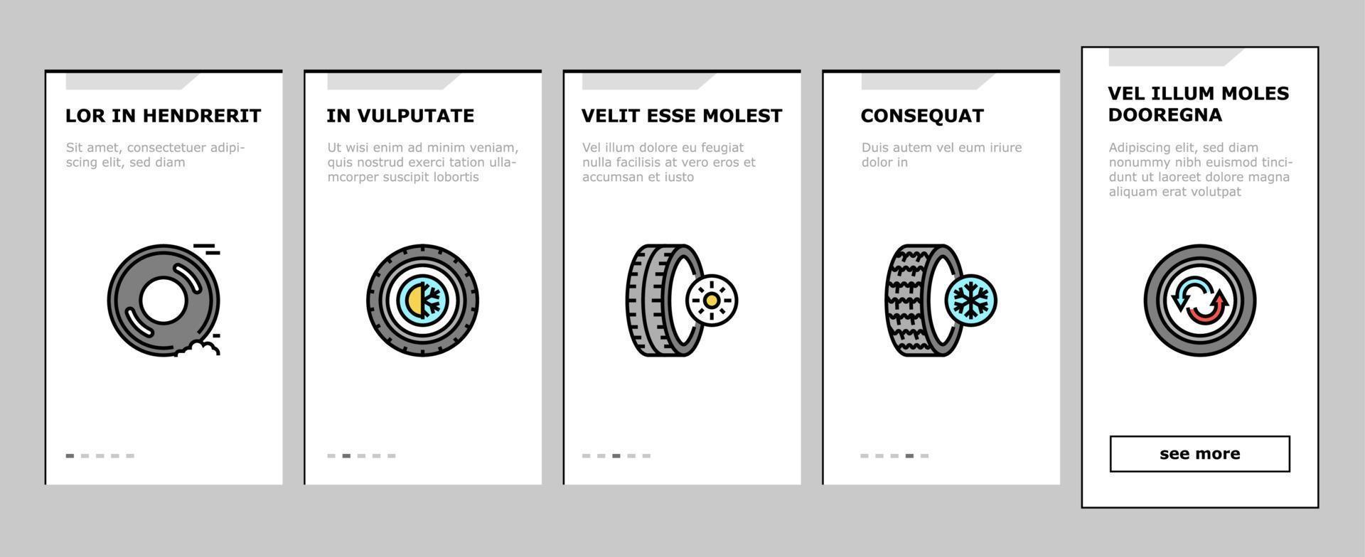 Used Tire Sale Shop Business Onboarding Icons Set Vector