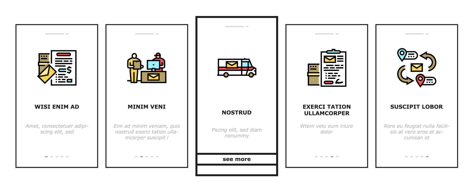 Post Office Delivery Service Onboarding Icons Set Vector