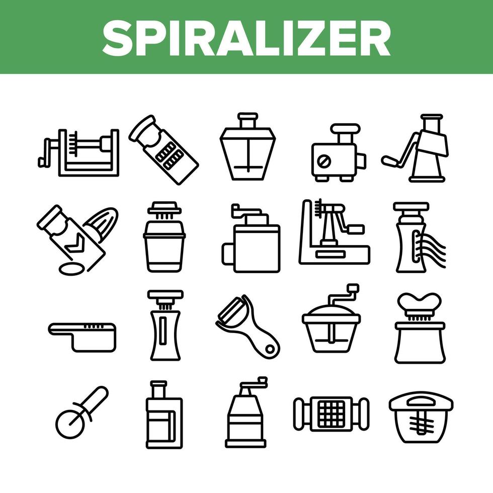 Spiralizer Kitchenware Collection Icons Set Vector