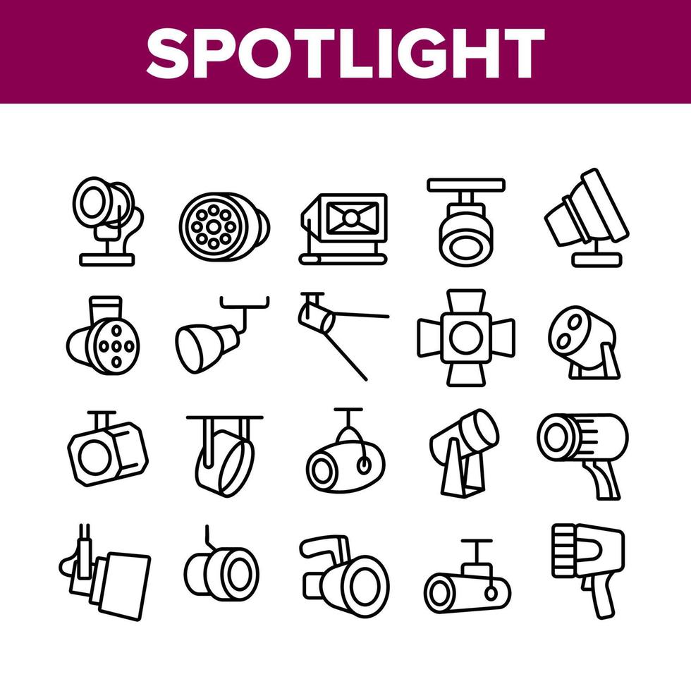 Spotlight Lamp Tool Collection Icons Set Vector