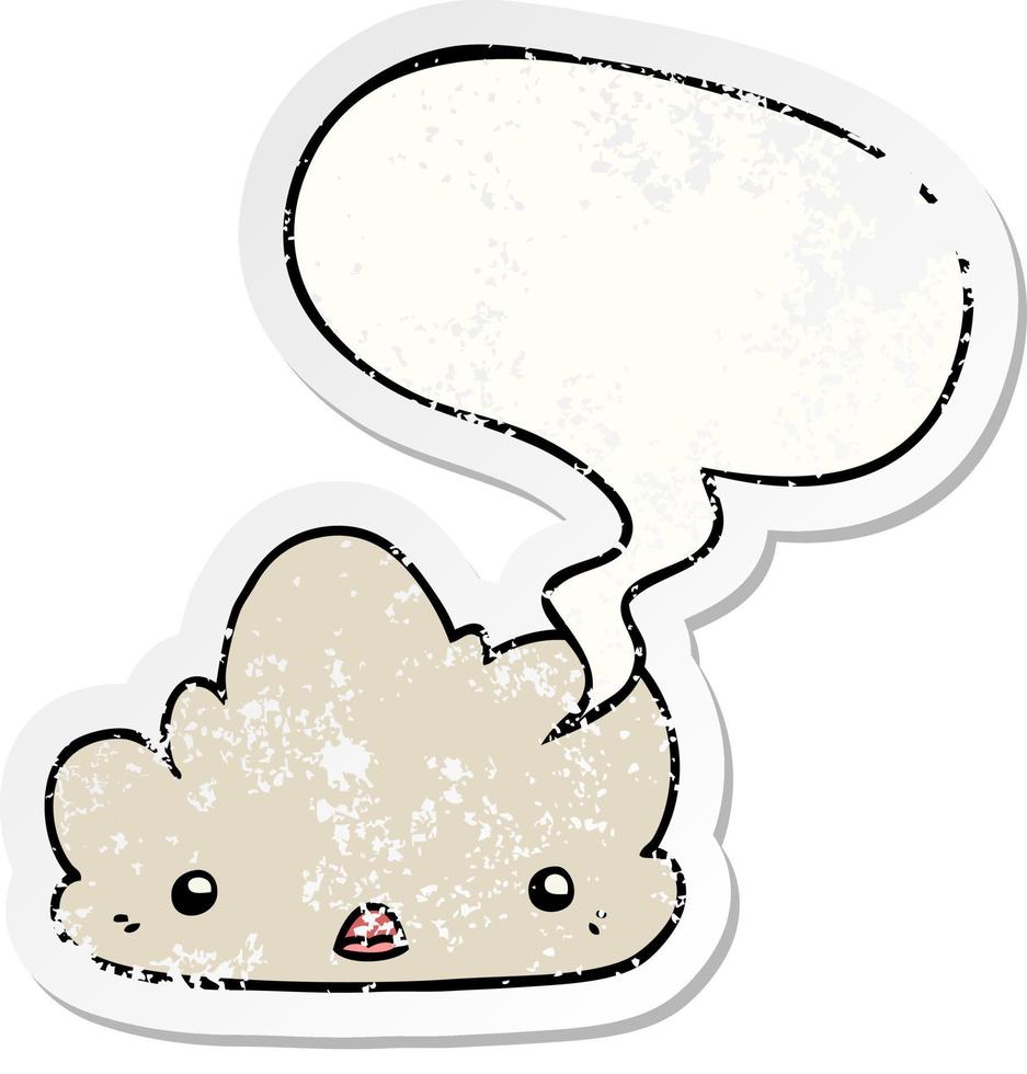 cute cartoon cloud and speech bubble distressed sticker vector