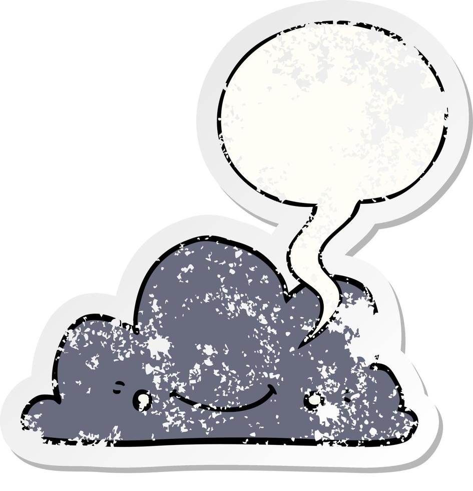 cute cartoon cloud and speech bubble distressed sticker vector