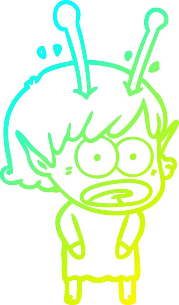 cold gradient line drawing cartoon shocked alien girl vector