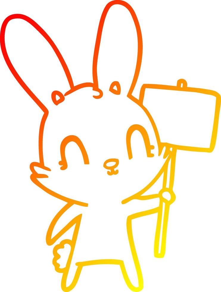 warm gradient line drawing cute cartoon rabbit with sign vector