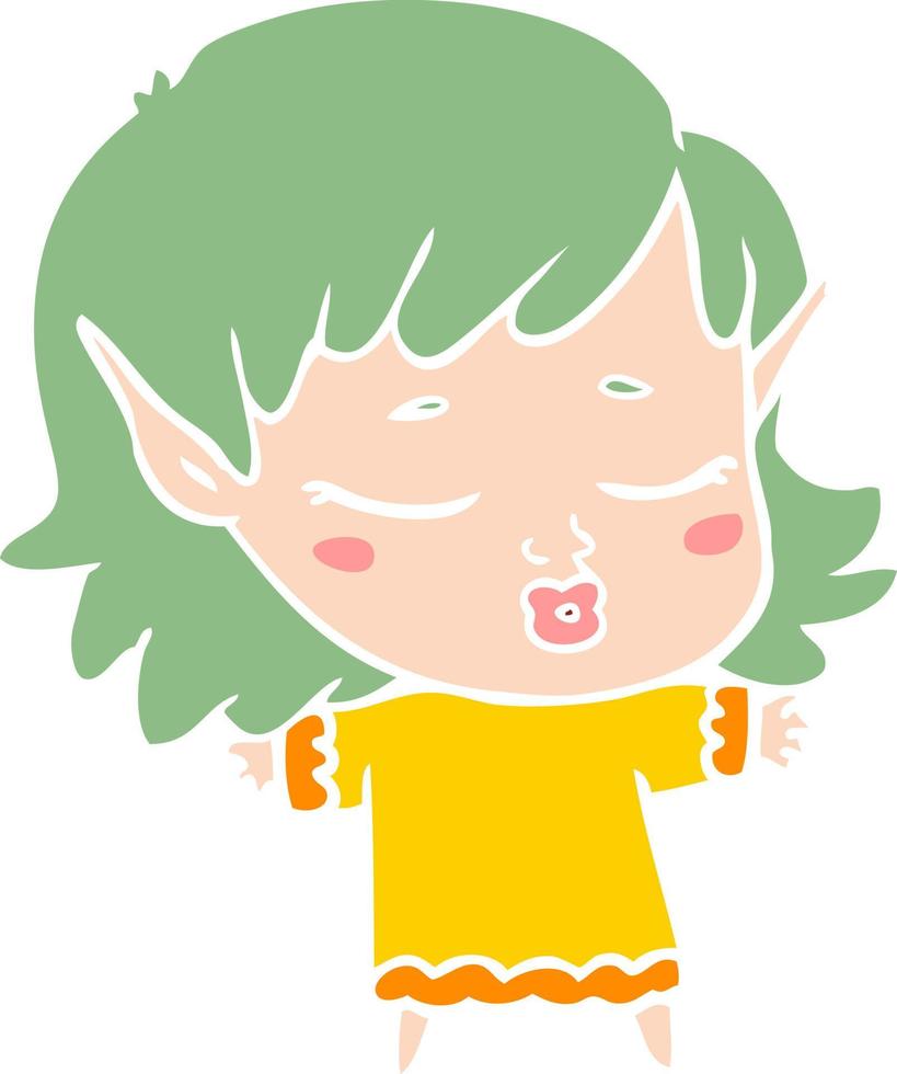 chica elfa de dibujos animados de estilo de color bastante plano vector