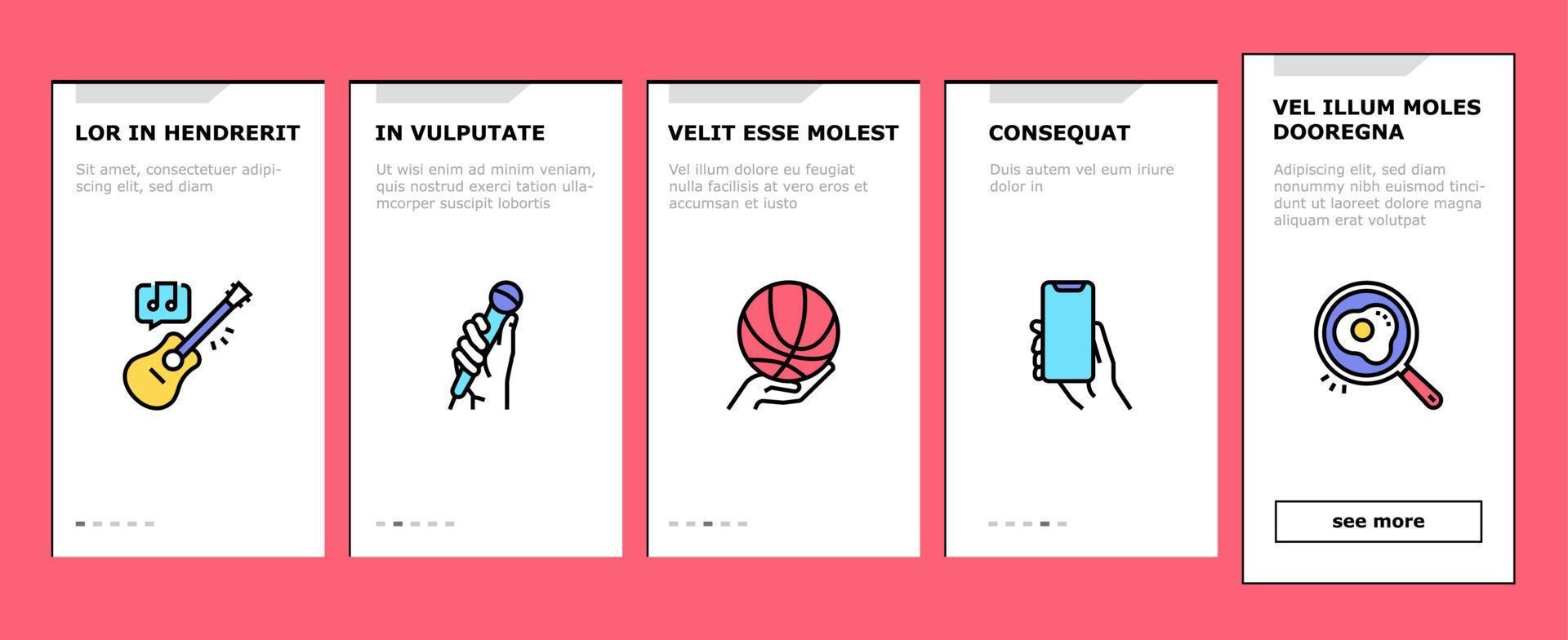 Hobby Leisure Time Onboarding Icons Set Vector