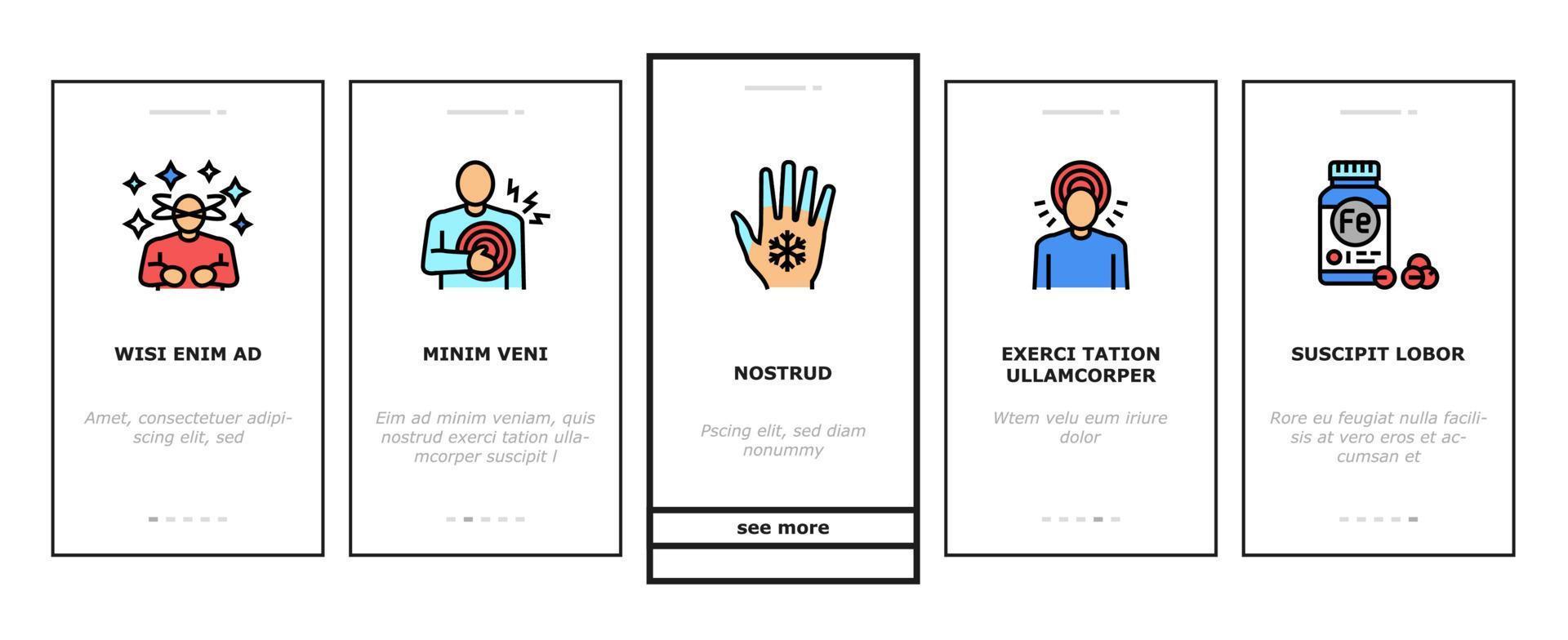 Anemia Patient Health Problem Onboarding Icons Set Vector