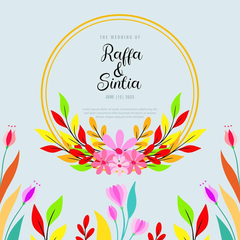 Flower wedding invitation card template.  Invitation card print design vector