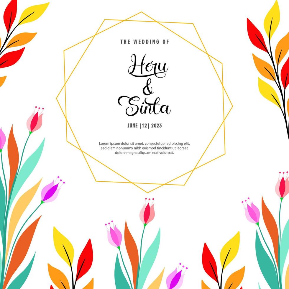 Hand drawn floral wedding invitation card template vector