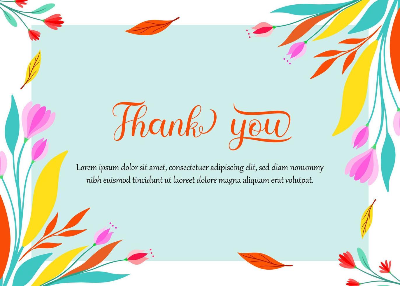 Thank you card template with floral background theme vector