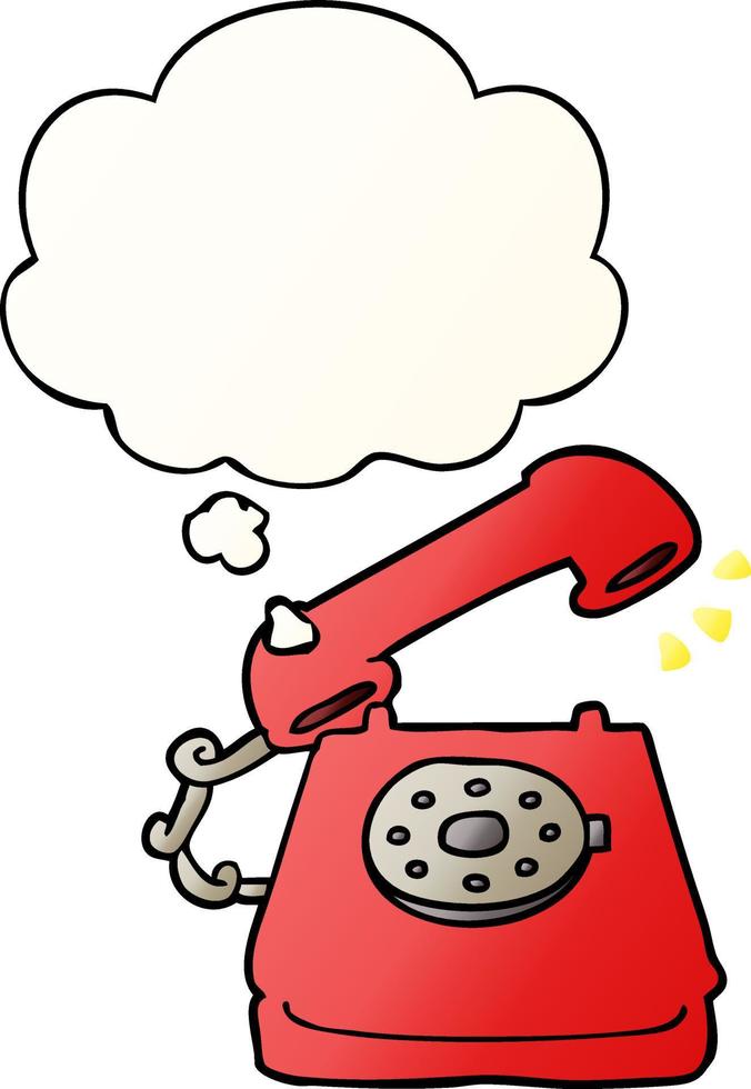 cartoon ringing telephone and thought bubble in smooth gradient style vector