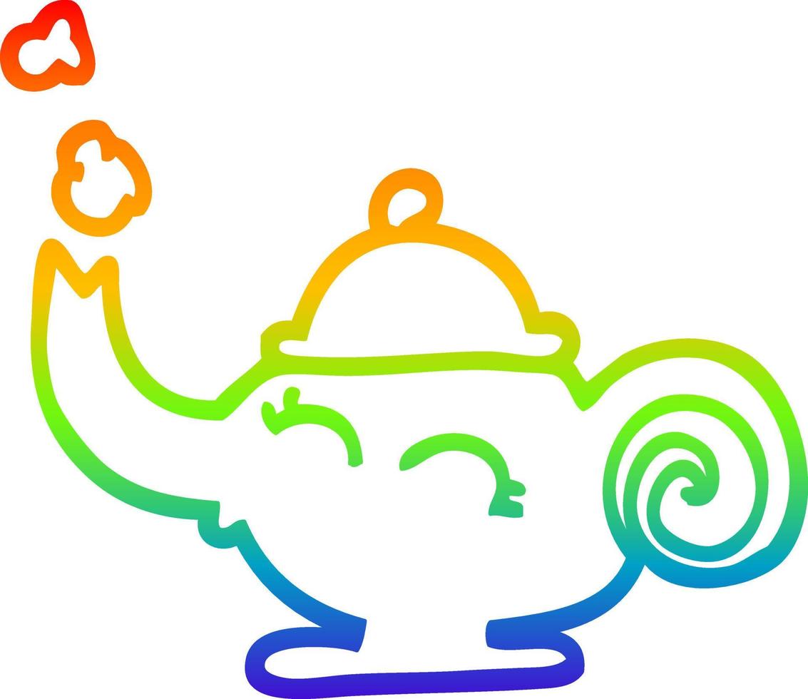 rainbow gradient line drawing cartoon magic lamp vector