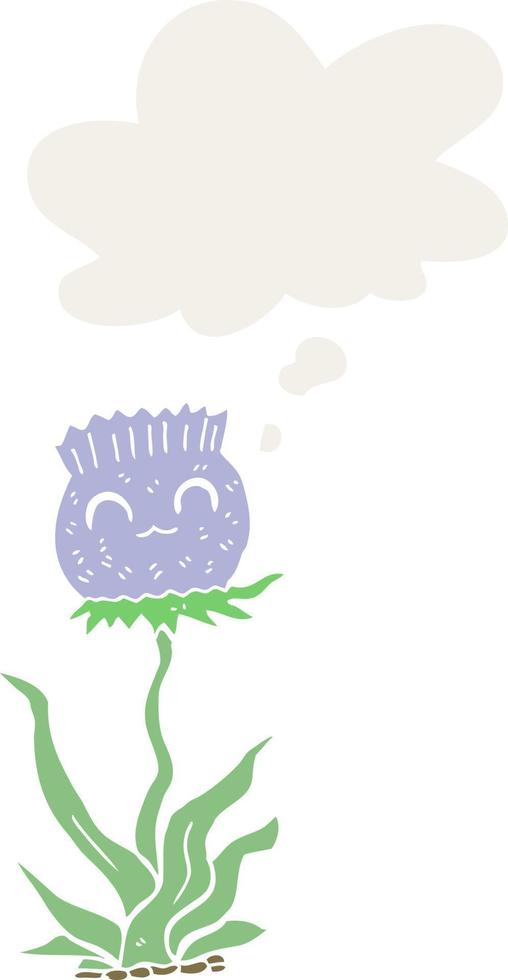cartoon thistle and thought bubble in retro style vector