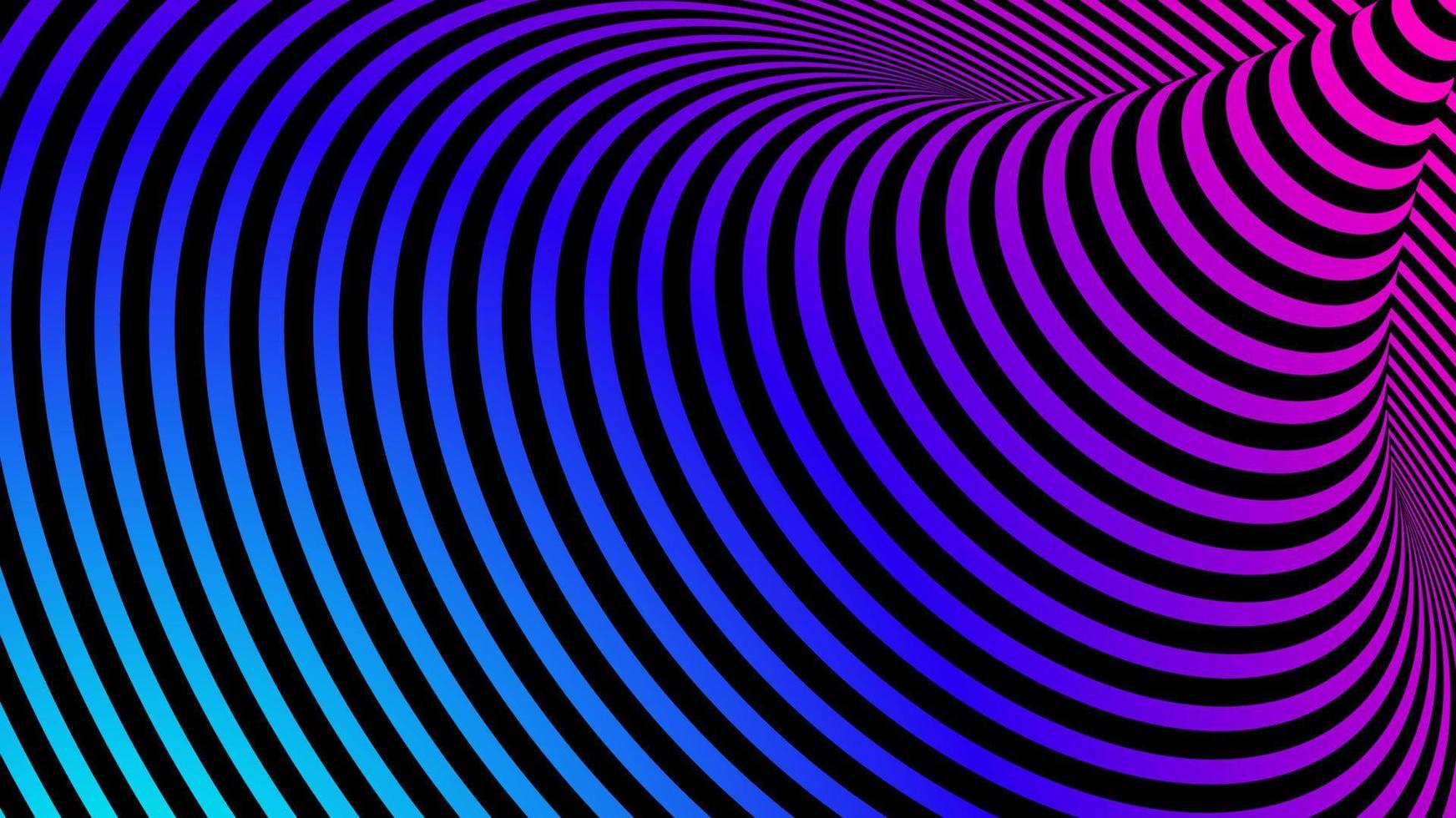 3D abstract black twisted spiral lines optical illusion pattern on vibrant color background vector