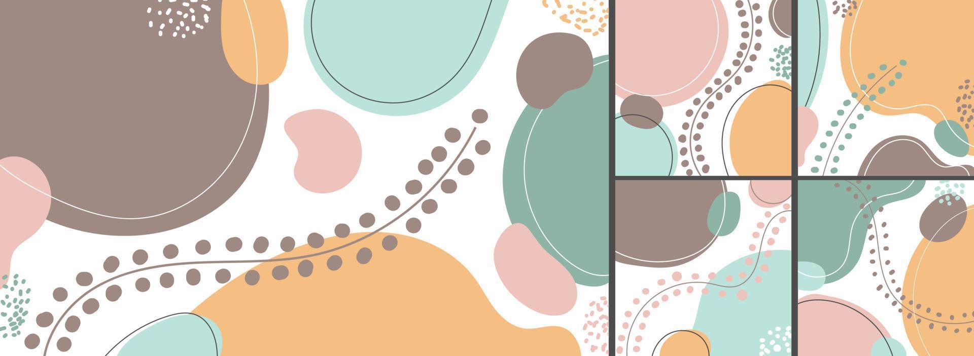 conjunto de plantilla de diseño web de banner resumen formas orgánicas mínimas composición fondo de color pastel vector