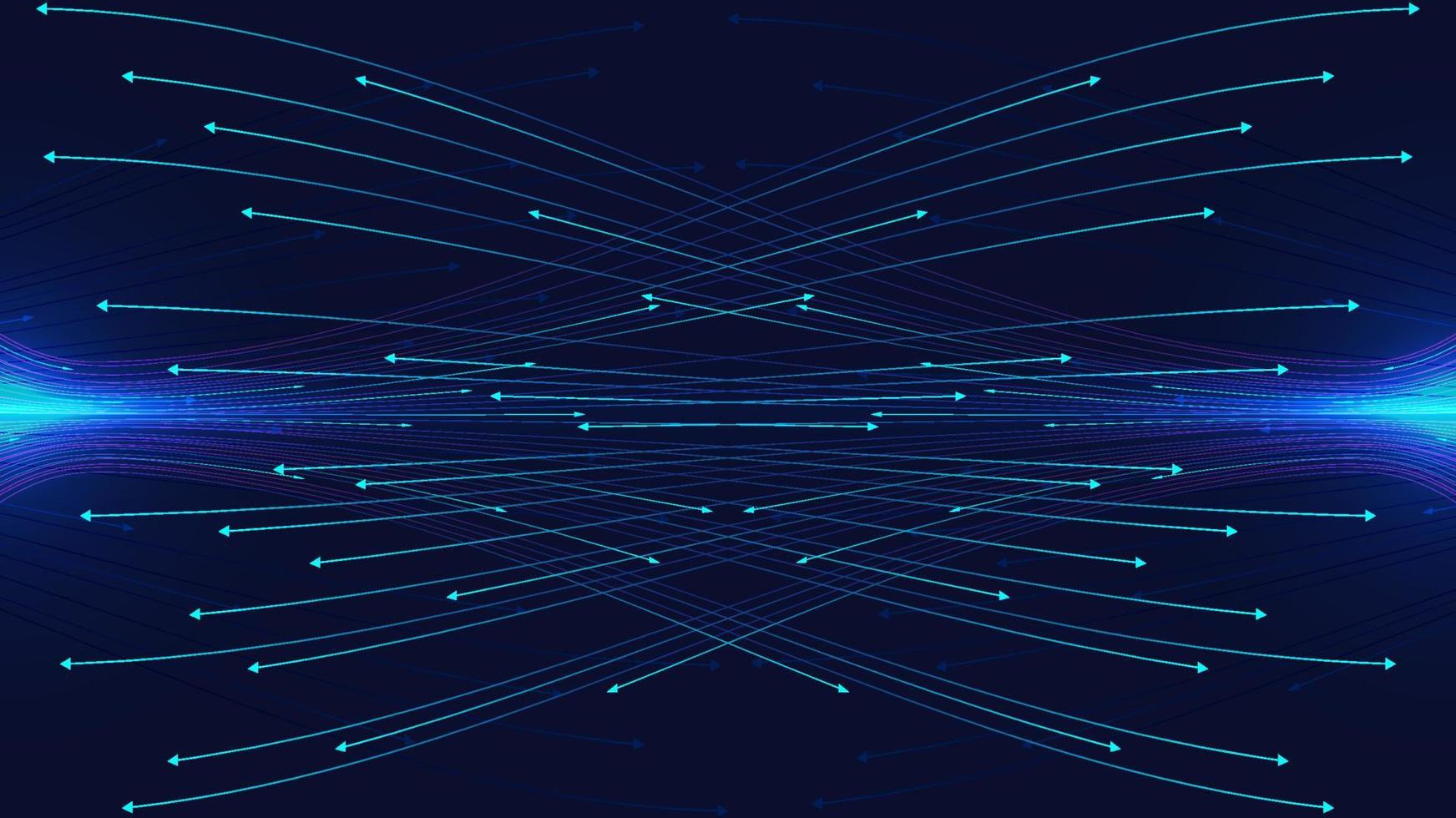Abstract dynamic wave arrows lines communicate connection on dark blue background vector