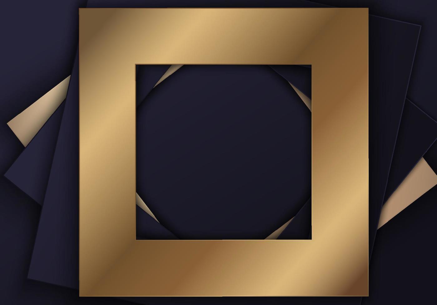 Abstract elegant 3D golden squares frame paper cut on blue background luxury style vector