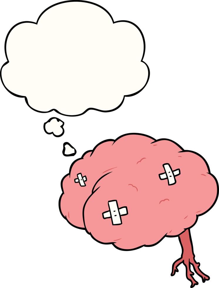 cartoon injured brain and thought bubble vector