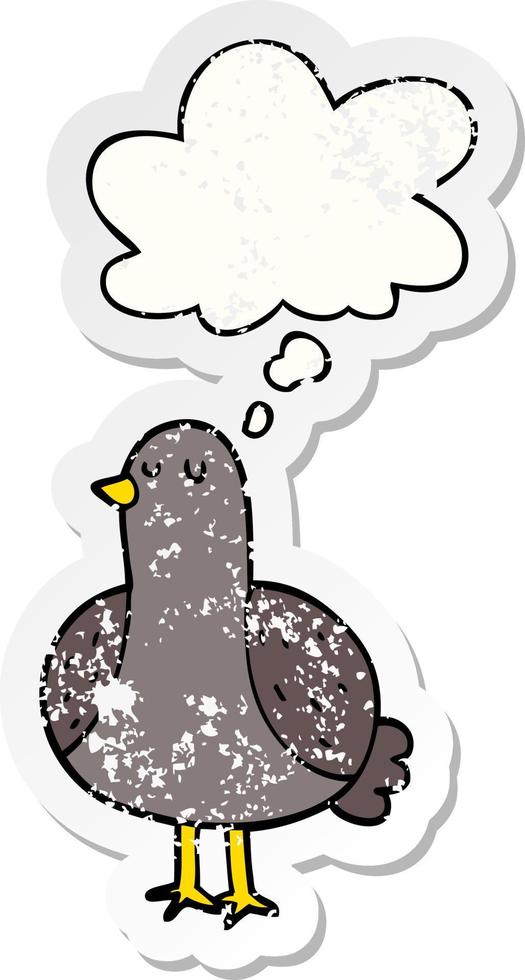 cartoon bird and thought bubble as a distressed worn sticker vector