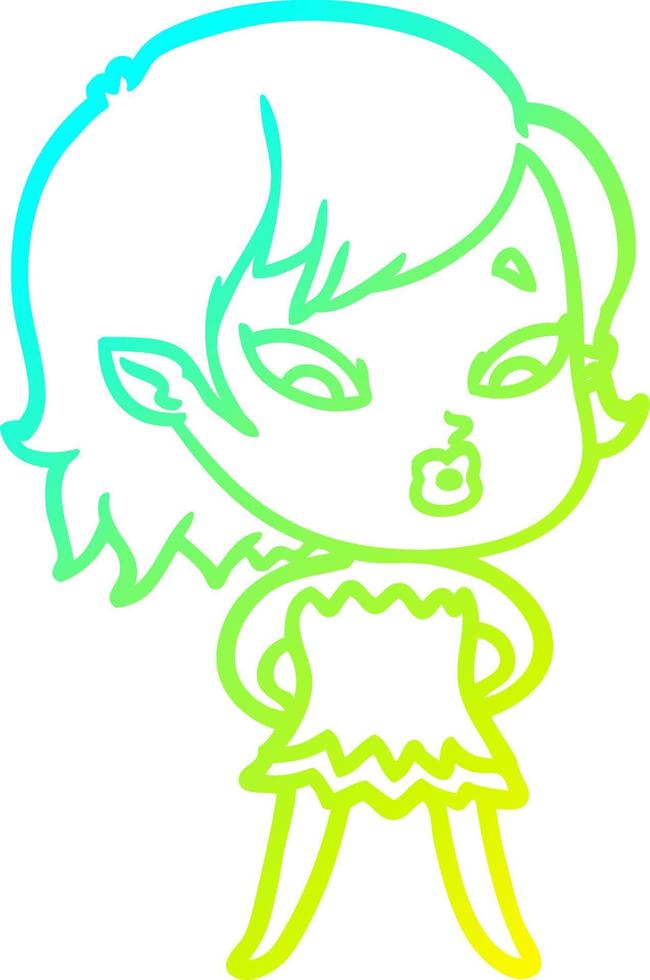 cold gradient line drawing cute cartoon vampire girl vector