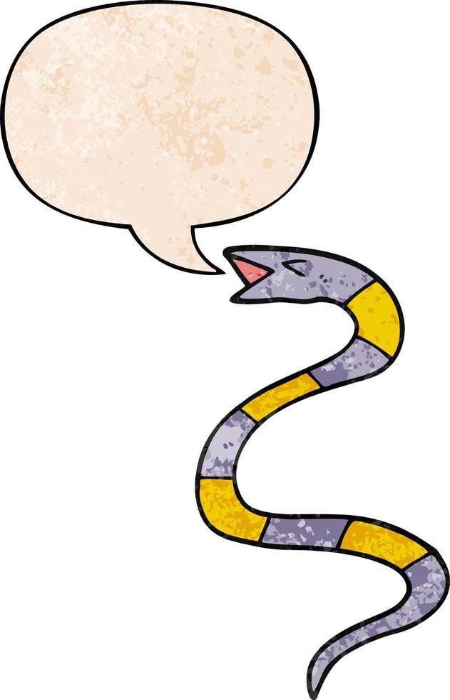 silbido de serpiente de dibujos animados y burbuja de habla en estilo de textura retro vector