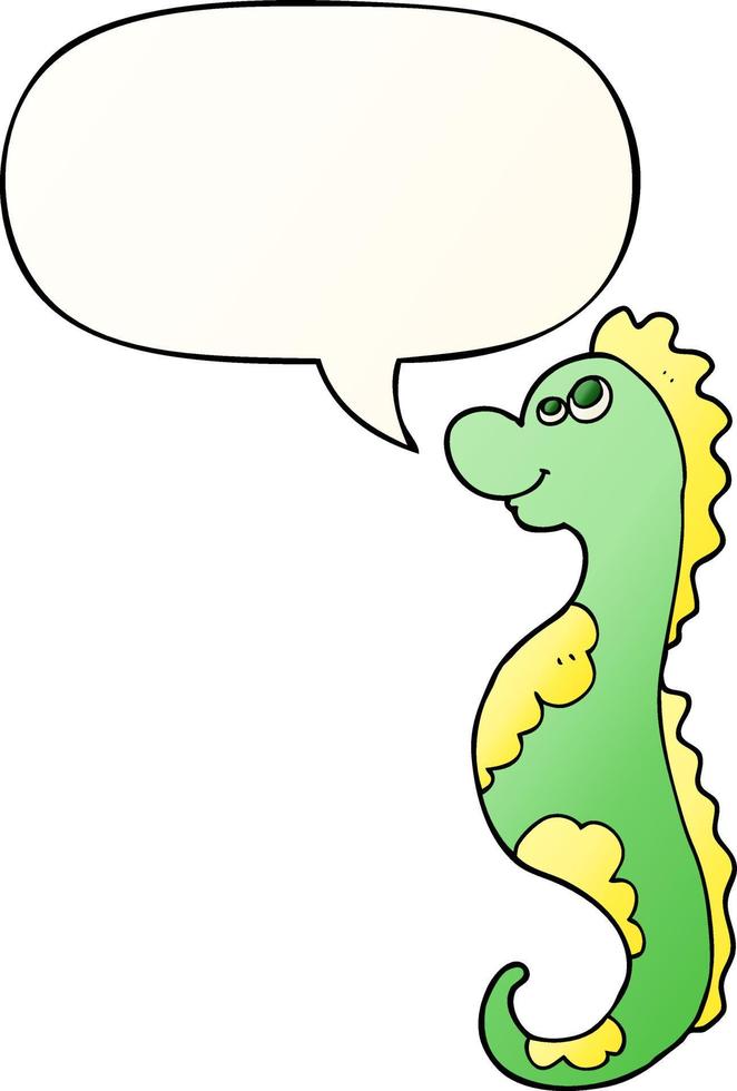 cartoon sea horse and speech bubble in smooth gradient style vector