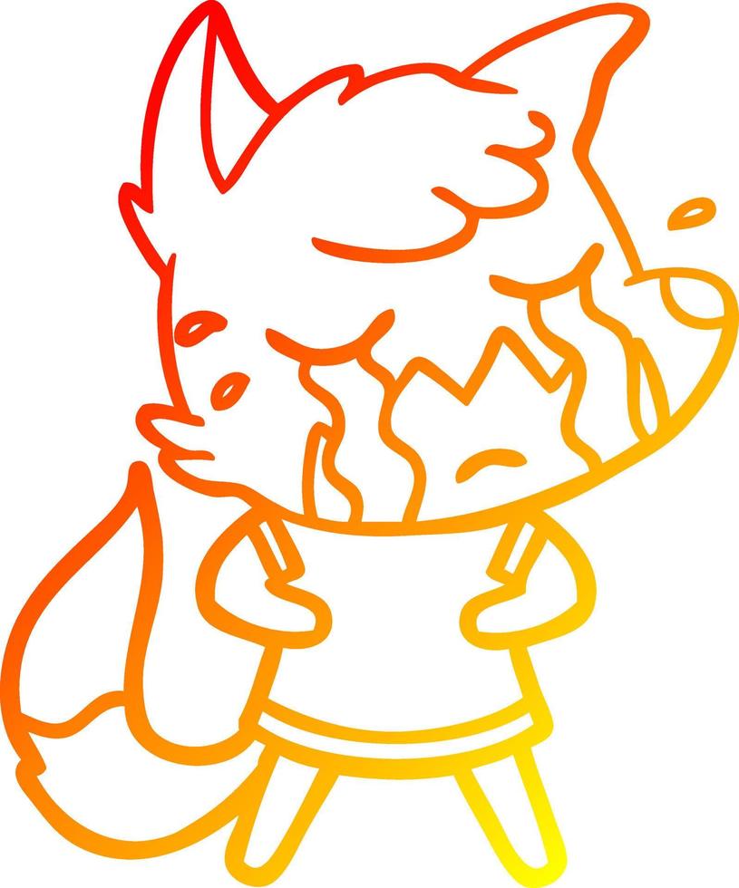 warm gradient line drawing crying fox cartoon vector