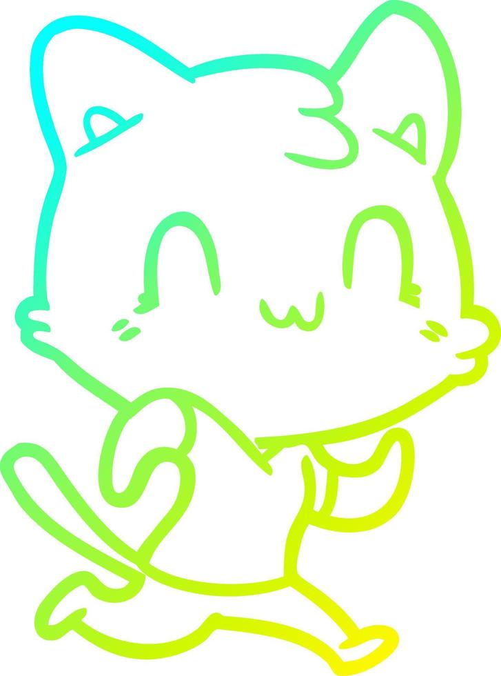 cold gradient line drawing cartoon happy cat running vector