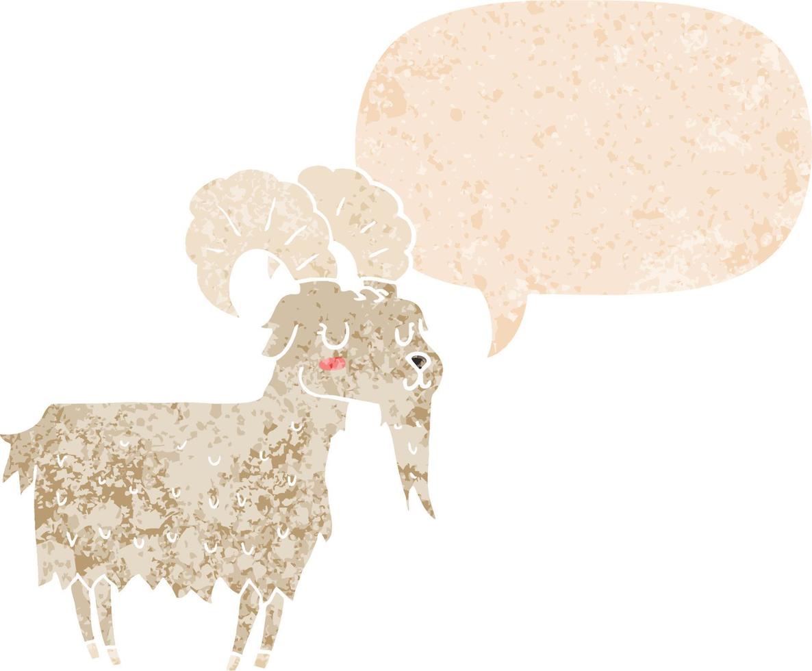 cartoon goat and speech bubble in retro textured style vector