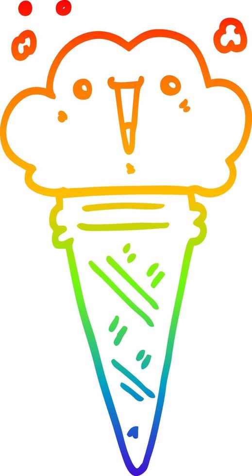 rainbow gradient line drawing cartoon ice cream with face vector