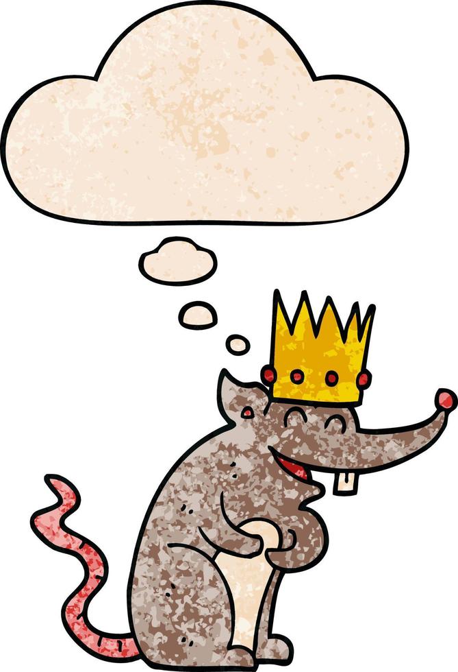 cartoon rat king laughing and thought bubble in grunge texture pattern style vector