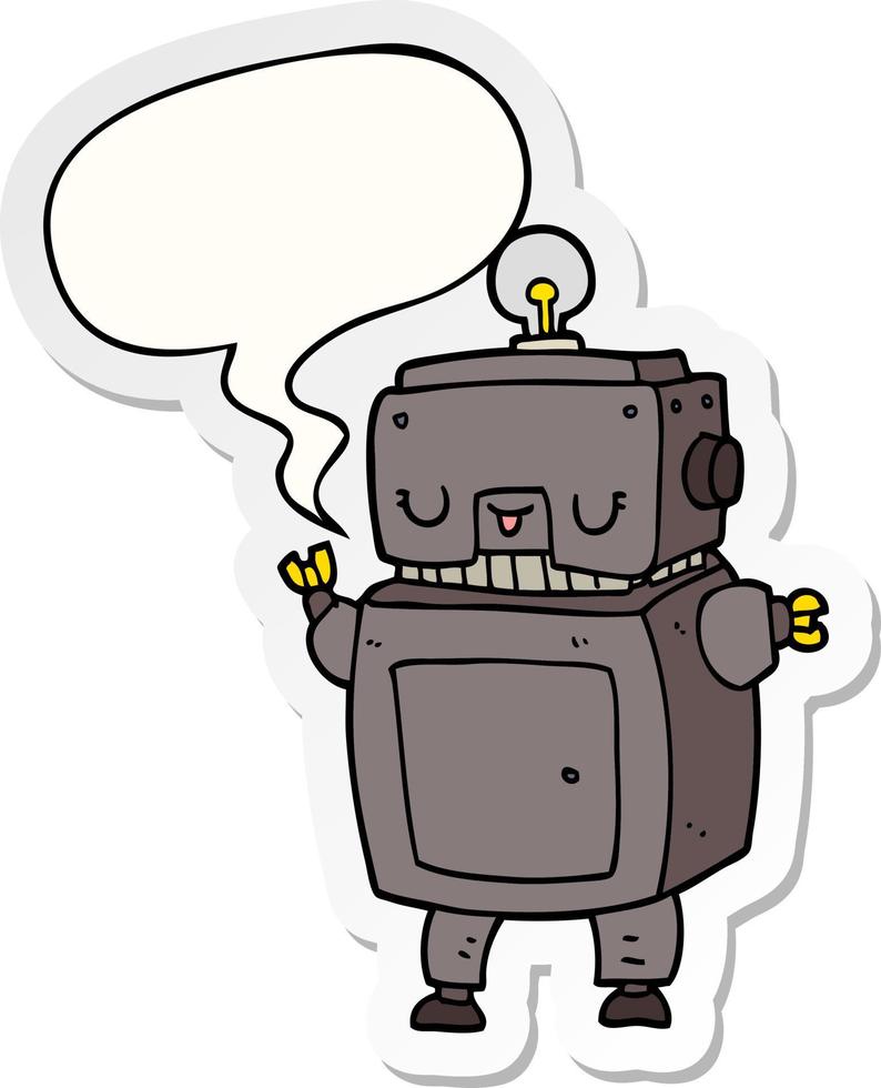 cartoon robot and speech bubble sticker vector