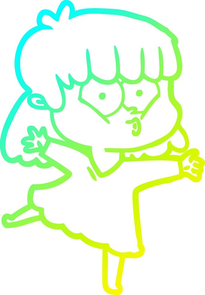 cold gradient line drawing cartoon whistling girl vector
