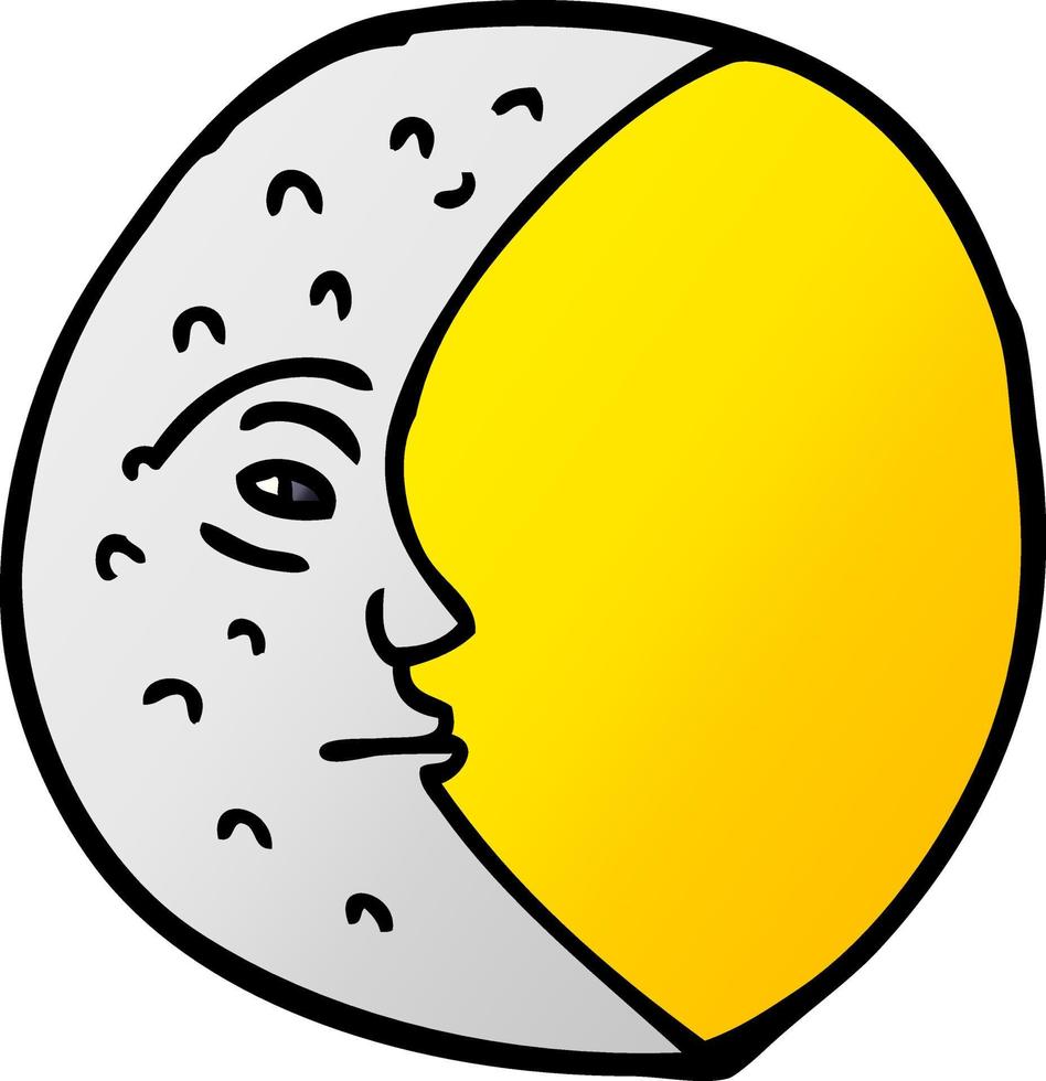 caricatura, garabato, luna creciente, con, cara vector