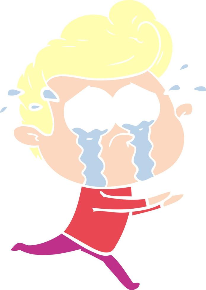 flat color style cartoon crying man running vector