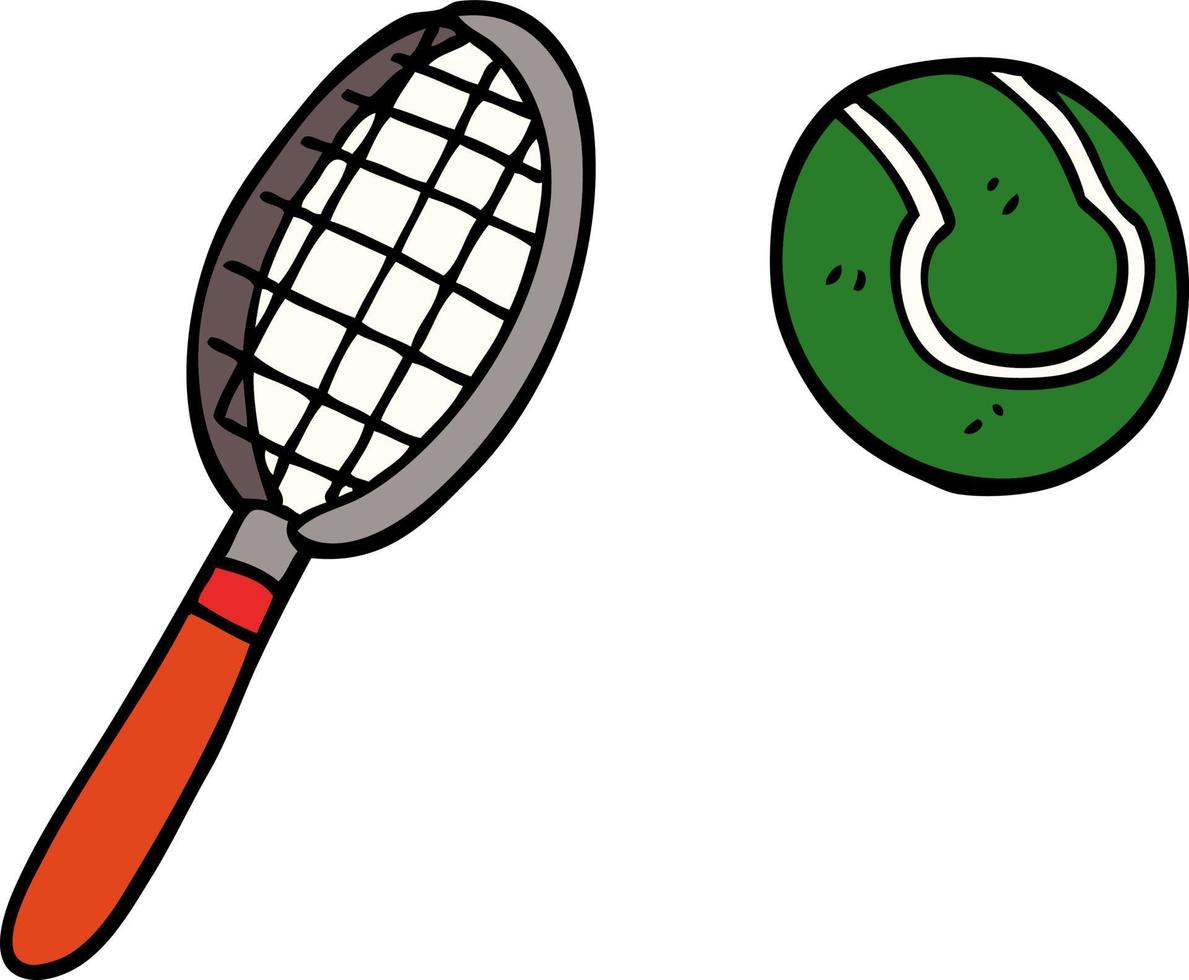 caricatura, garabato, raqueta de tenis, y, pelota vector