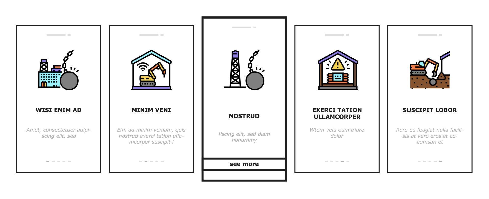 Dismantling Construction Process Onboarding Icons Set Vector