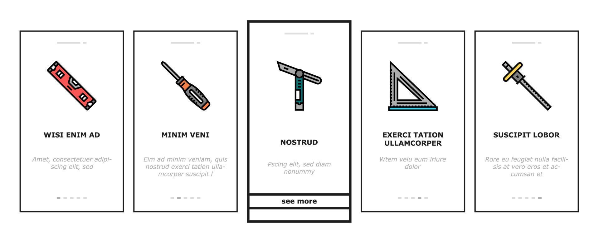 Carpenter Tool And Accessory Onboarding Icons Set Vector