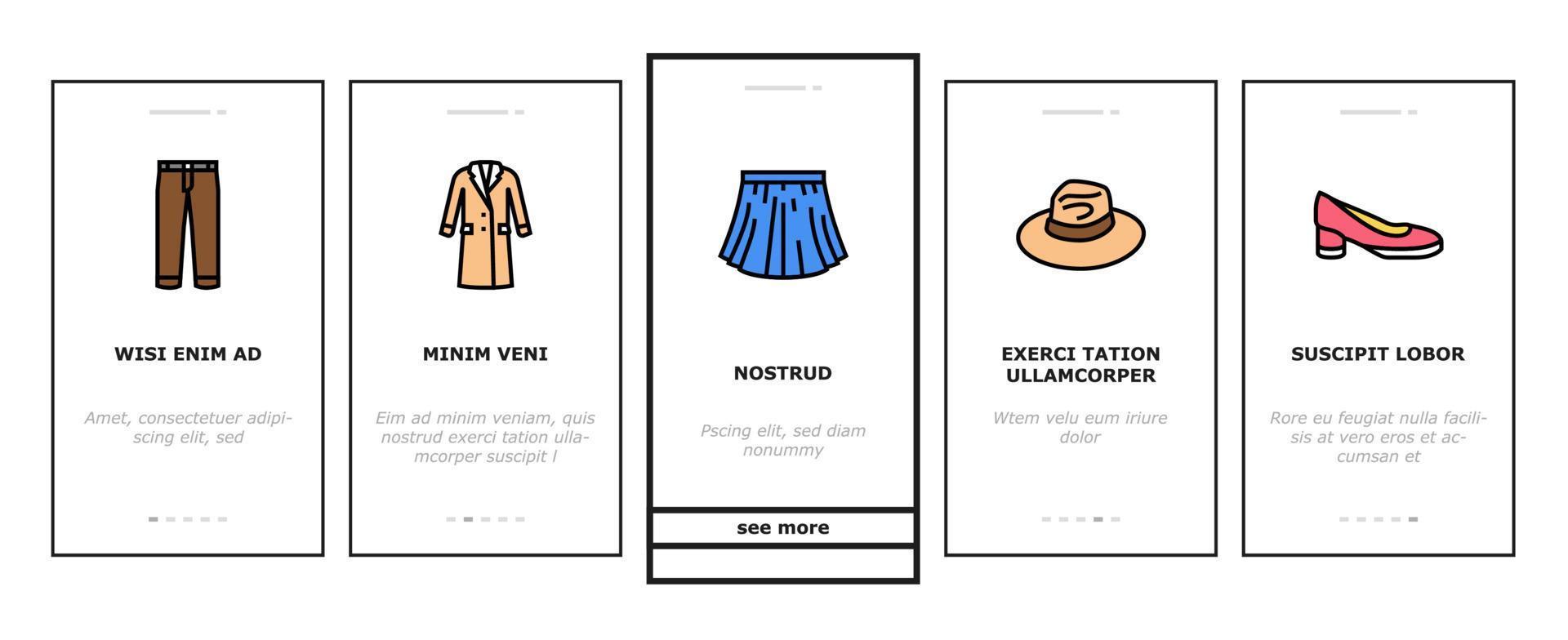 Clothes And Wearing Accessories Onboarding Icons Set Vector