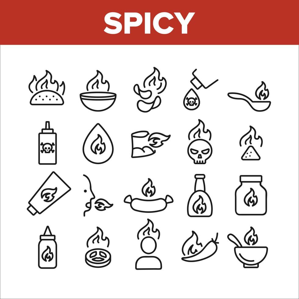 Spicy Sauce And Food Collection Icons Set Vector