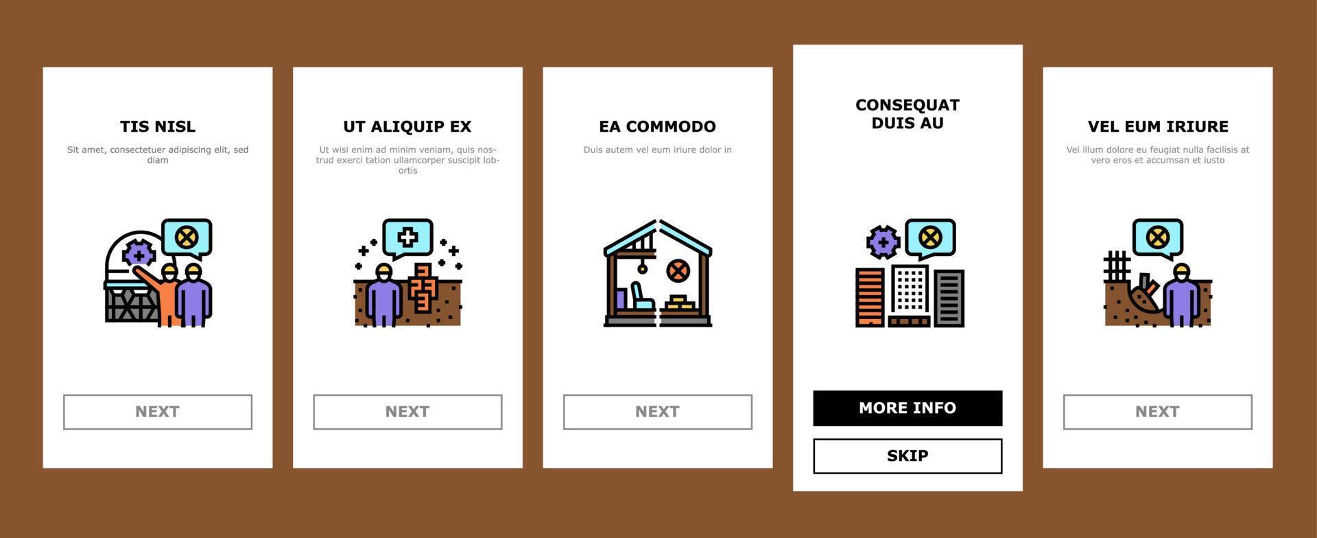 Dismantling Construction Process Onboarding Icons Set Vector