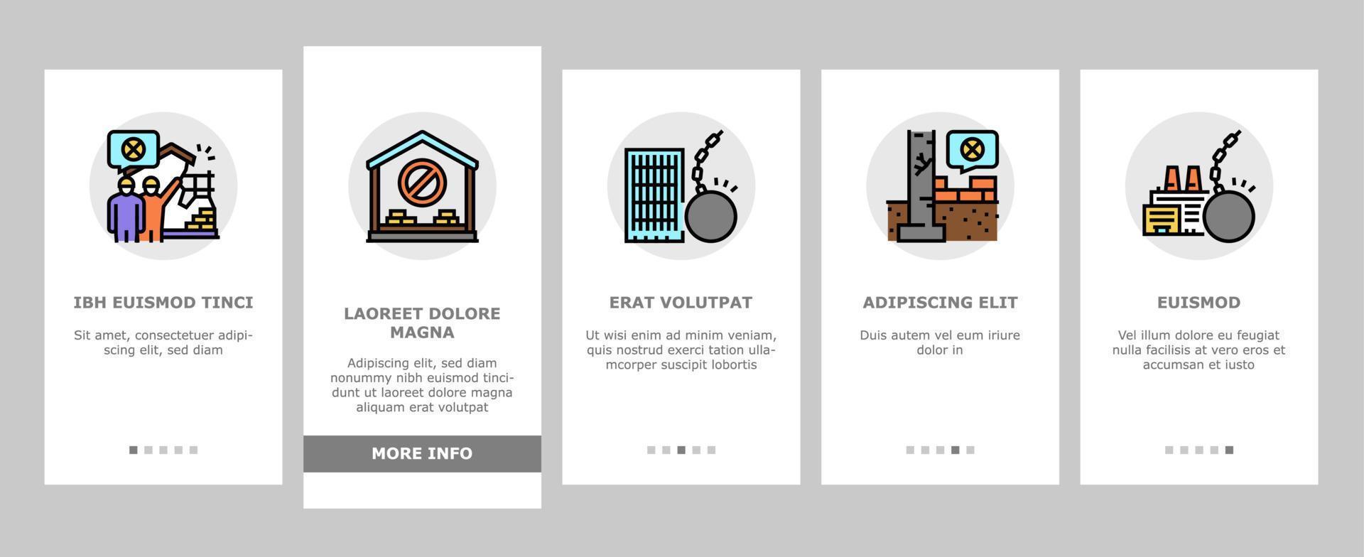 Dismantling Construction Process Onboarding Icons Set Vector