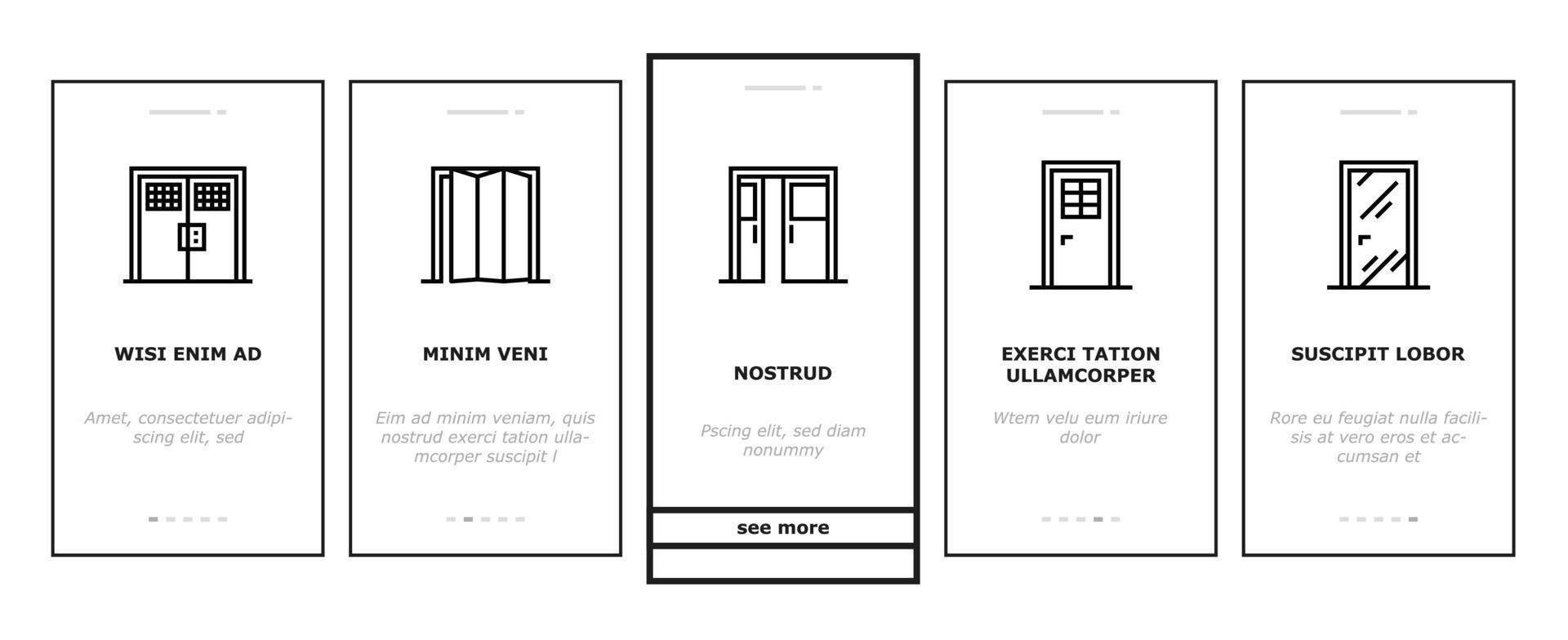 Interior Doors Types Onboarding Icons Set Vector