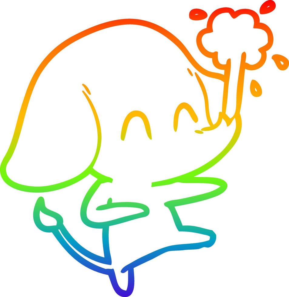 dibujo de línea de gradiente de arco iris lindo elefante de dibujos animados arrojando agua vector