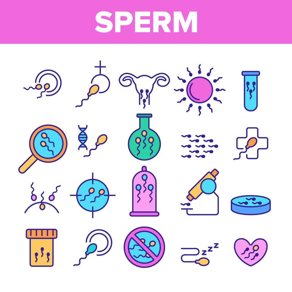 Sperm Cells Vector Color Line Icons Set