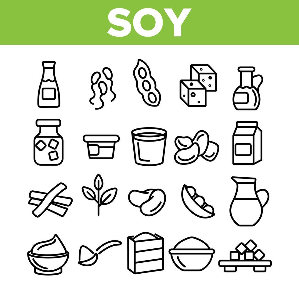 Soy Products, Food Linear Vector Icons Set