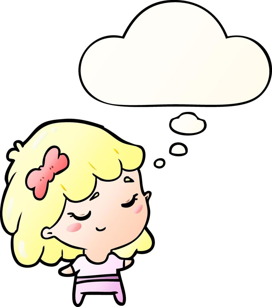 cartoon happy girl and thought bubble in smooth gradient style vector