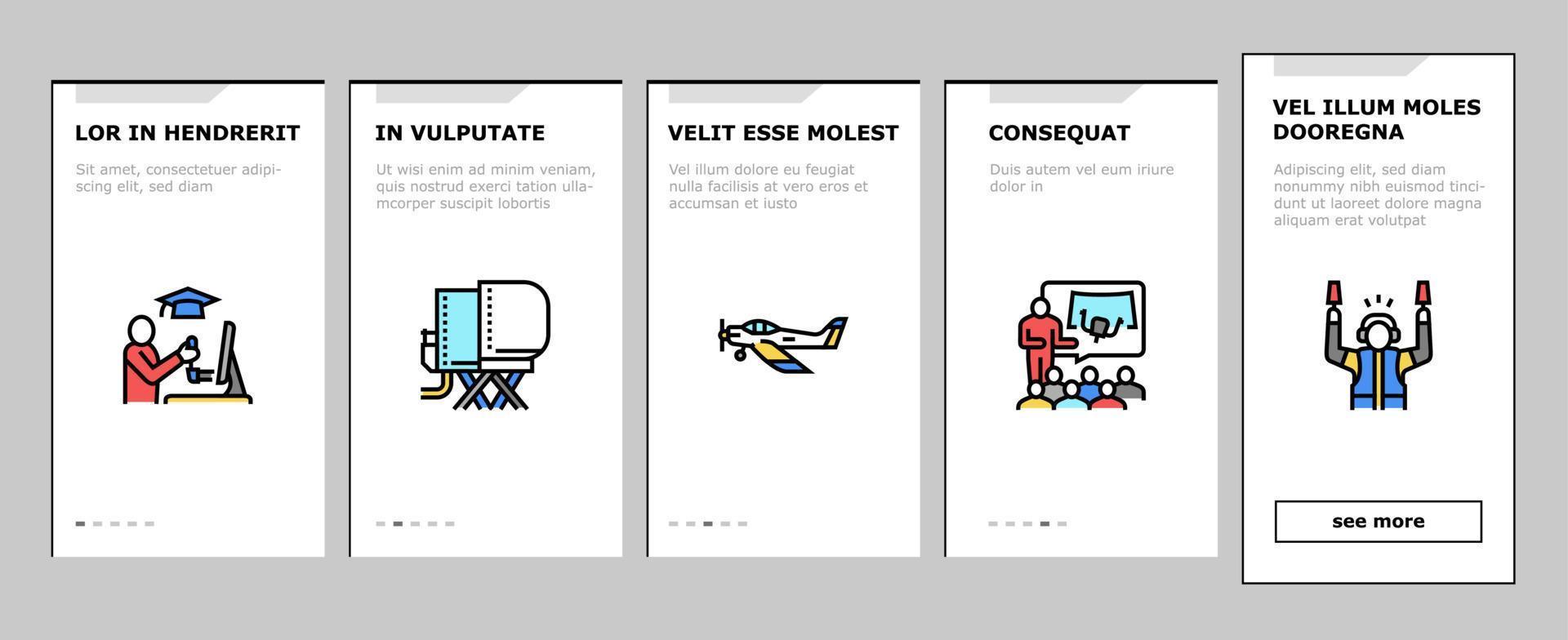 Flight School Educate Onboarding Icons Set Vector