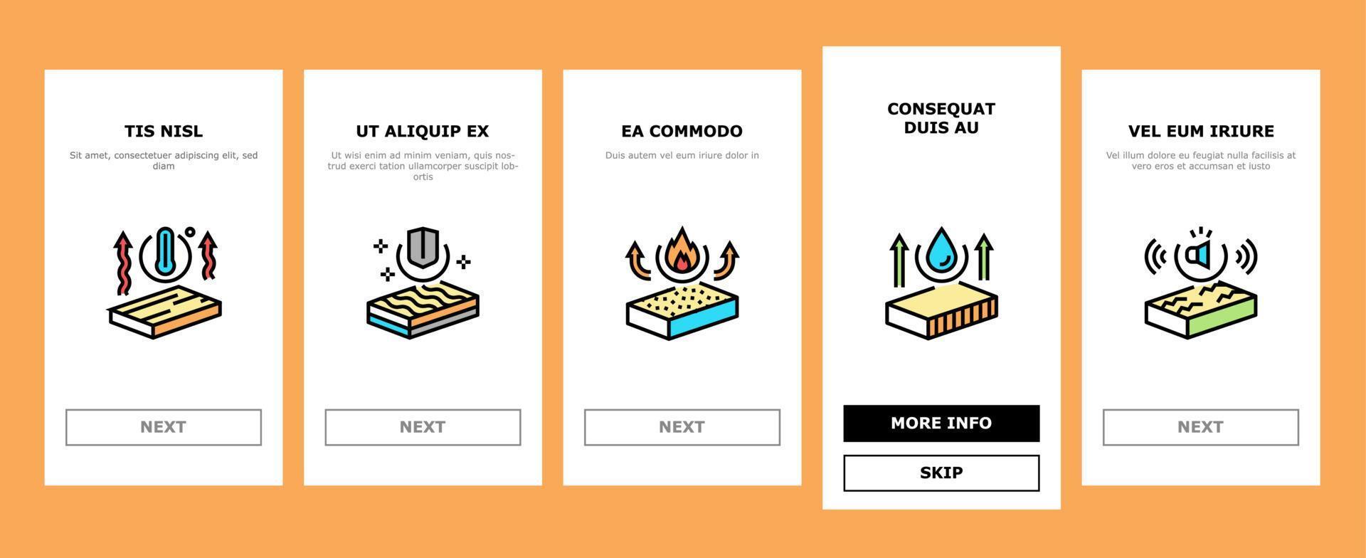 Mineral Wool Material Onboarding Icons Set Vector