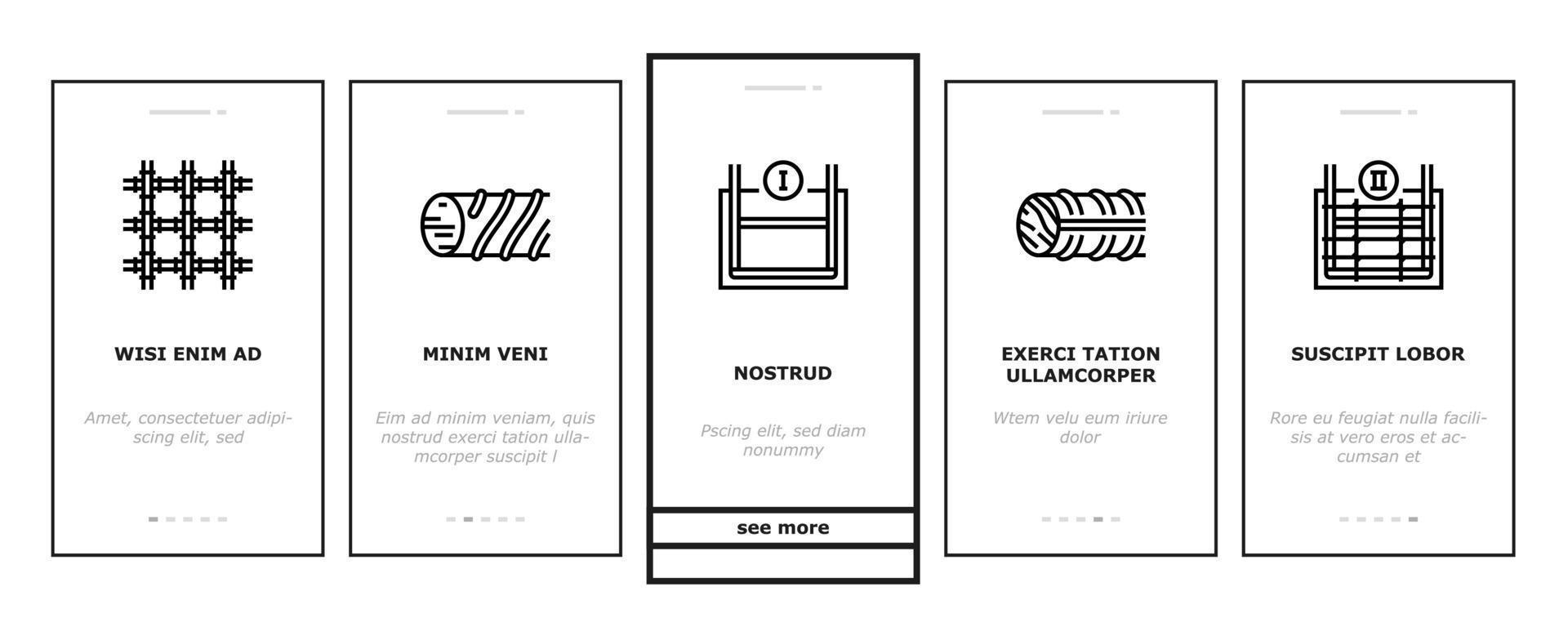 Rebar Construction Onboarding Icons Set Vector